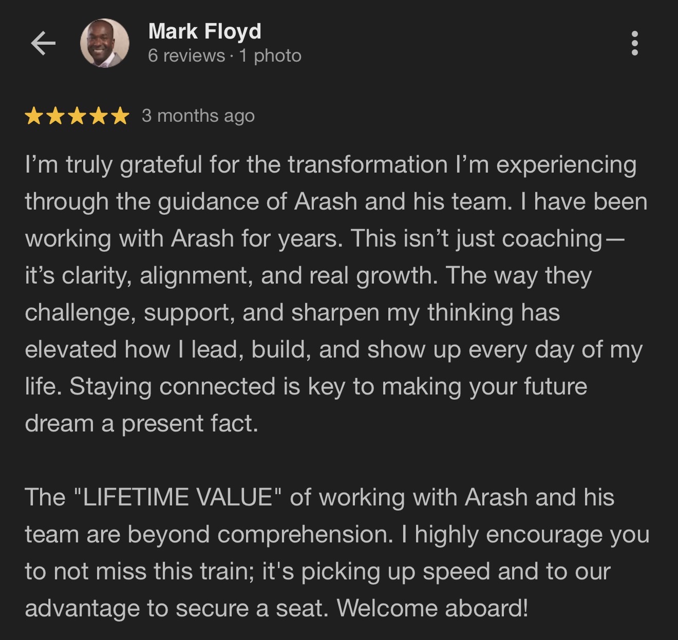 Client testimonial